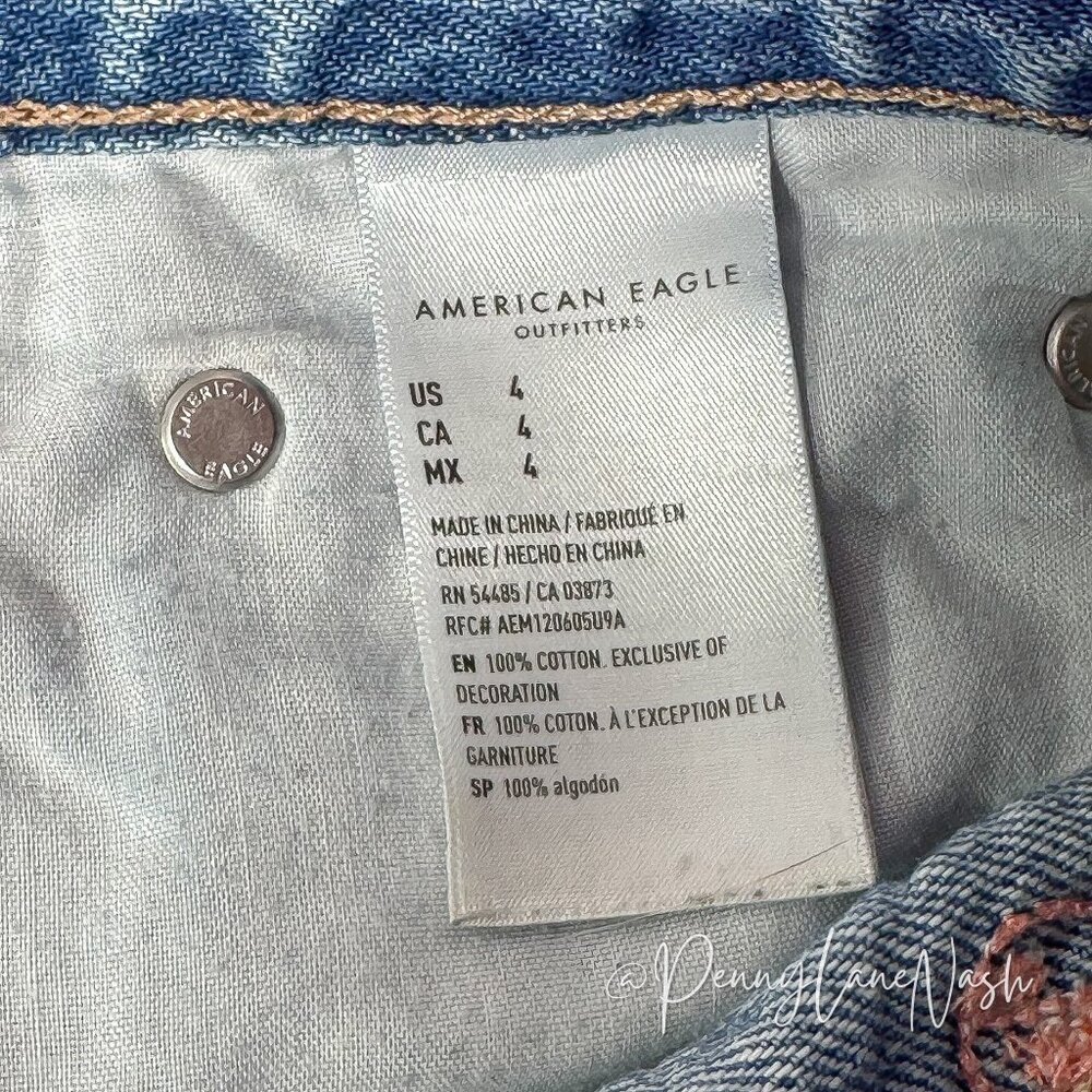American Eagle Denim '90s Boyfriend Short Embroidered Indigo - Picture 11 of 12